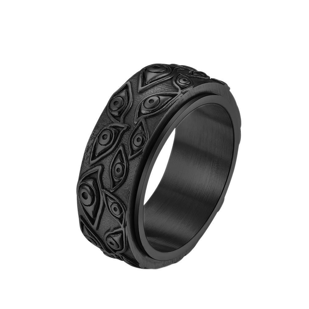Rotatable Evil Eye Titanium Steel Stress Relief Ring Vintage Artistic Jewelry