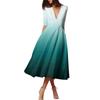 Damenmode, mittellanges Kleid mit mittellangen Ärmeln, Farbverlaufsdruck, sexy Kleid mit V-Ausschnitt