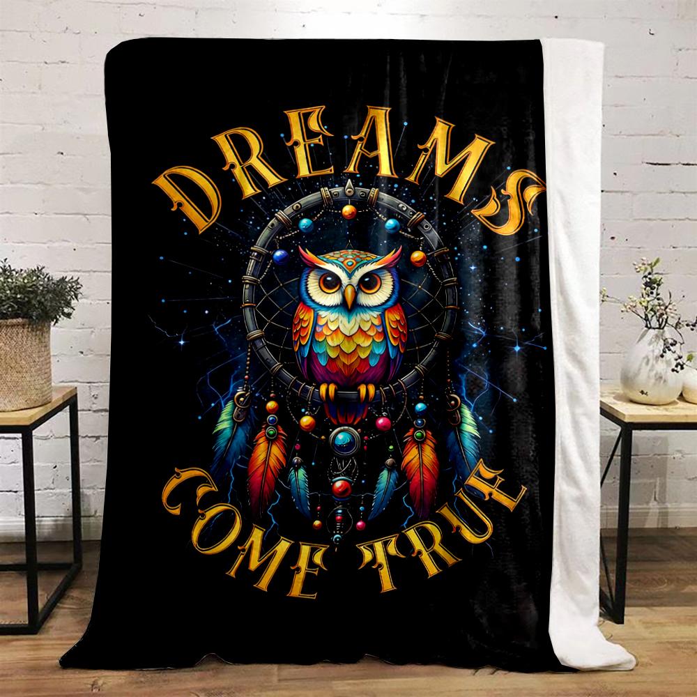Colorful Owl with Dreamcatcher Design Blanket Flannel blanket for bedroom, living room, sofa, and nap sofas