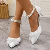 Fashion Elegant Pearl Chain Ankle Strap Pumps Women Summer Bowknot Decoration Pointed Toe High Heel Pumps Fashion White Wedding Shoes