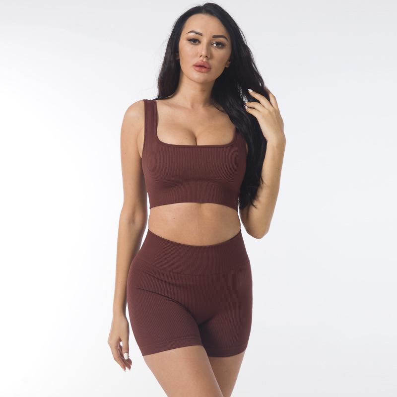 Europäisch-Amerikanisches Nahtloses Schnelltrocknendes Yoga-Westen- & High-Waist-Shorts-Set für Damen