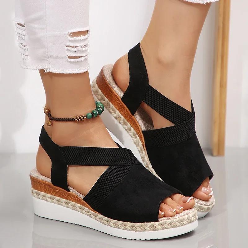 Fashion Women's Platform Sandals Comfortable Elastic Band Wedges Sandals Women Shoes 2025 Platform Rome Sandles Light Summer Beach Shoes