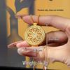 Women's Trendy Gold Sand Compass Pendant Necklace with Diamond-Inlaid Eight Treasures and God of Wealth Design