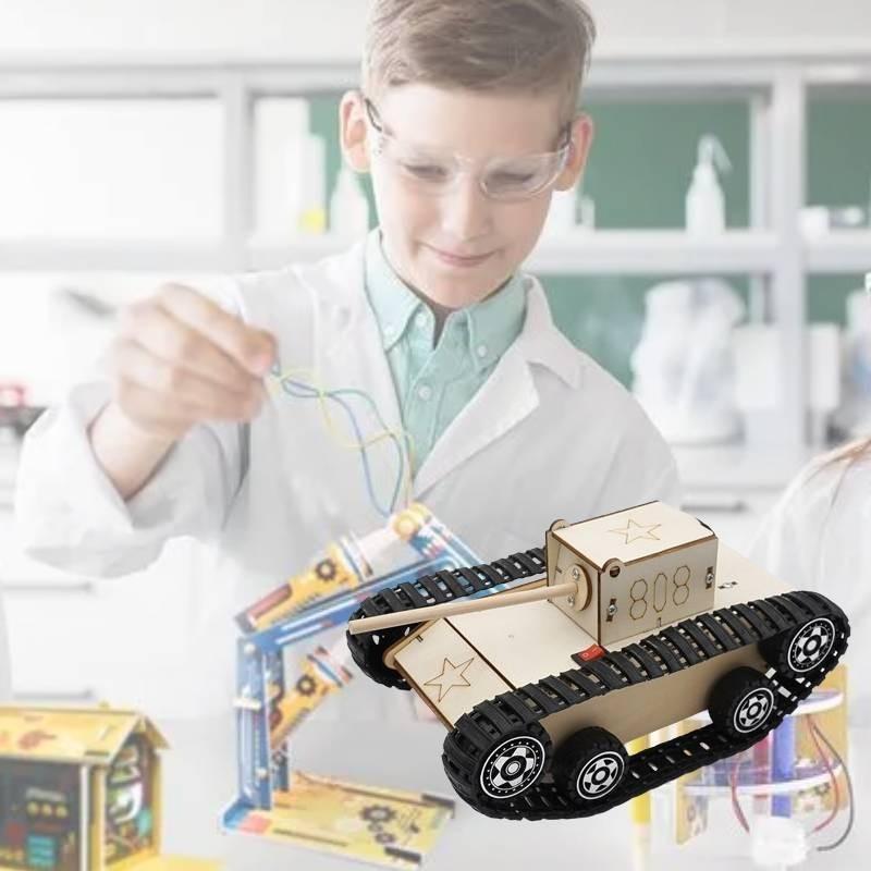 Children's Diy Science And Technology Electric Tracked Tank Vehicle Wooden Material Customizable Educational Assembly Kit