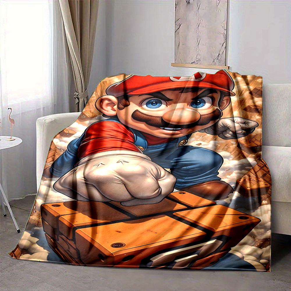 1pc Mario Adventure Cozy Print Blanket Lightweight Warm Flannel Throw Blanket For Sofa, Bed, Living Room