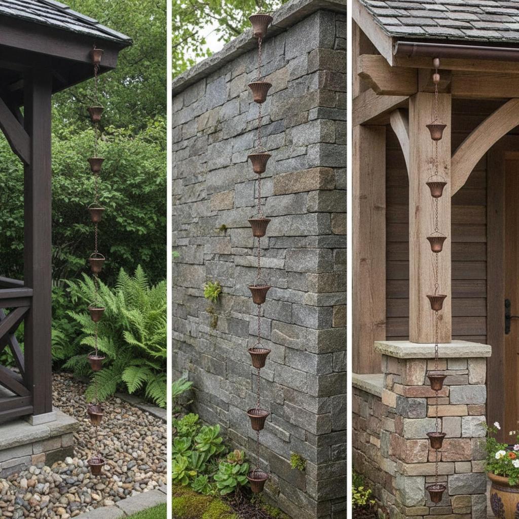 Rain Chain with Cup Collectors Sturdy Iron Low-Maintenance for Patio