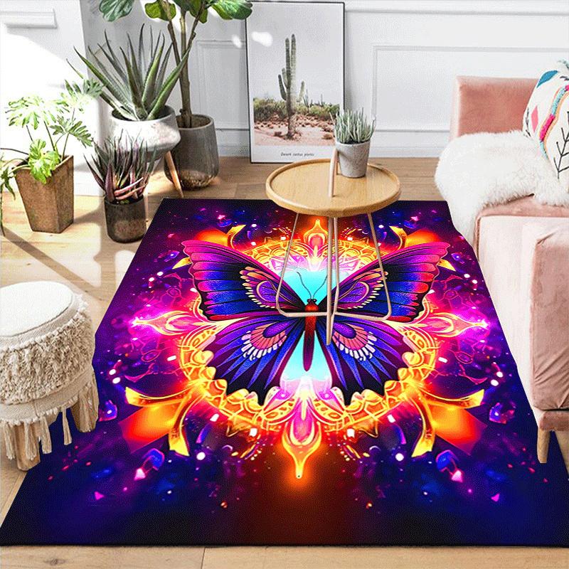 1pc Purple Butterfly Print Design Area Rug - Soft, Anti-Slip, and Durable Gaming Room Decor for Bedroom