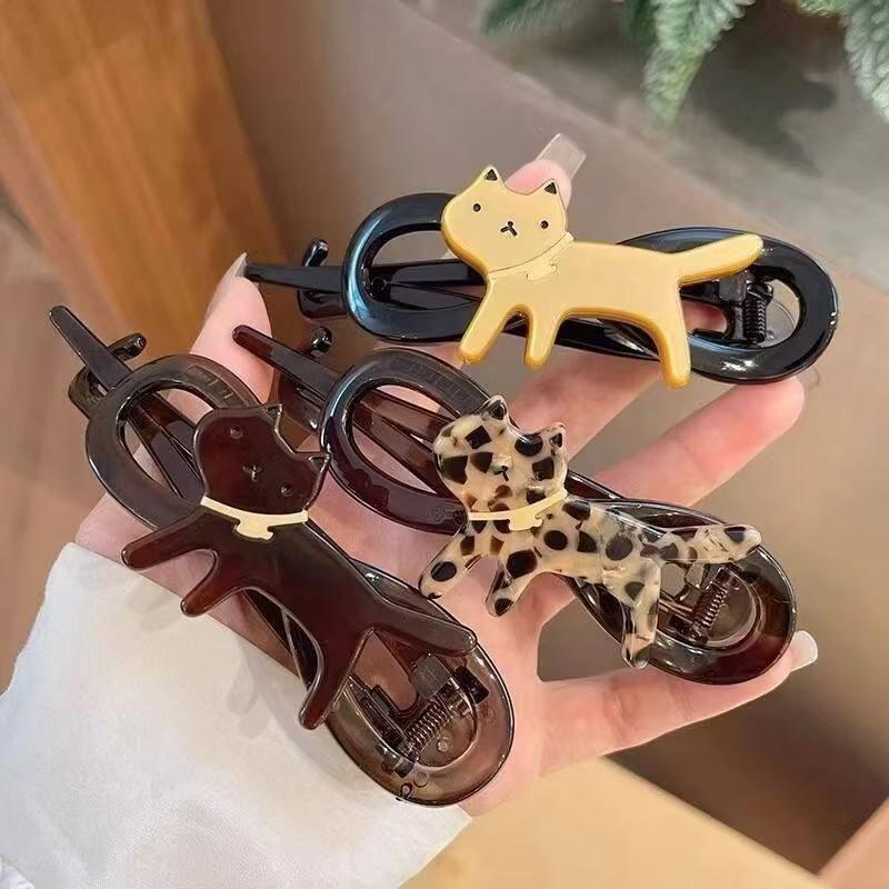 Fashion Leopard Print Twist Hair Clips Pu-Leather Hairgrips Korean Simple Cartoon Cat Hairpins Barrettes Girls Hair Accessories Gift