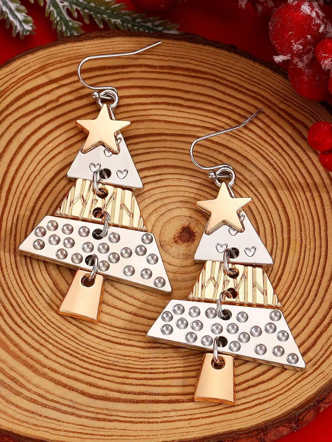 

European and American Fashion Long Christmas Tree Zinc Alloy Earrings For Women Personality Simple Christmas Zircon Gifts