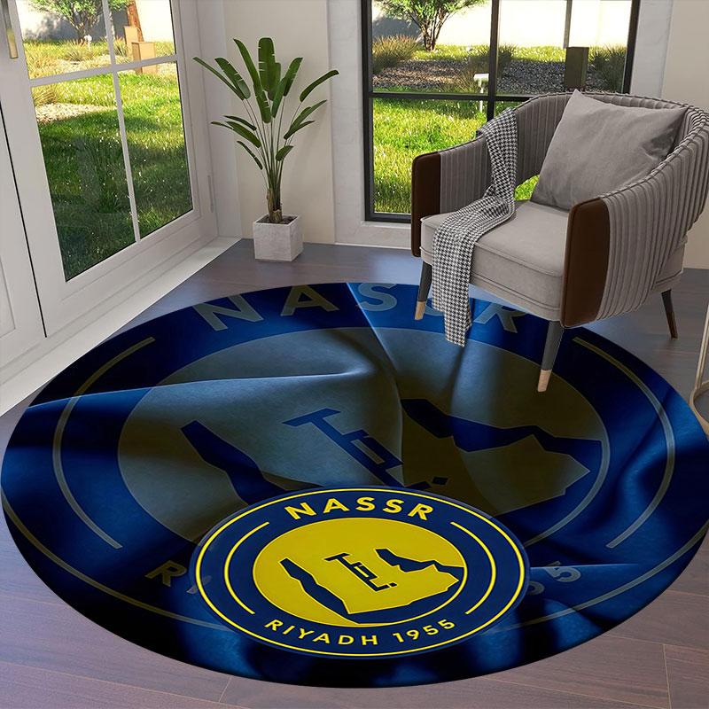 Al-Nassr FC Runder Teppich, Teppich für Wohnzimmer Schlafzimmer Sofa Spielzimmer Dekoration, Rutschfeste Fußmatte