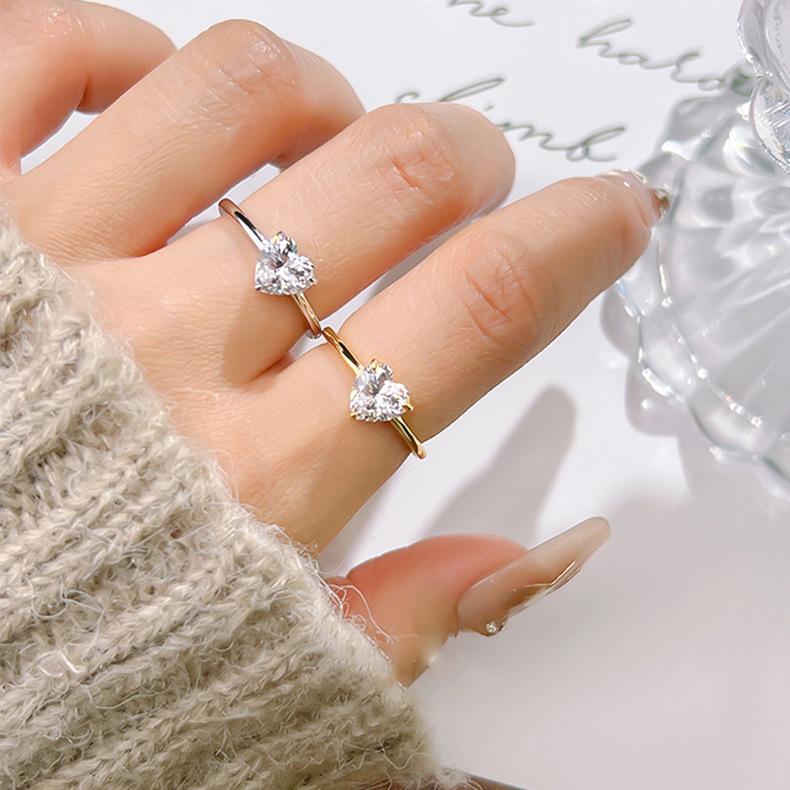 New Heart-shaped Flash Zircon Single Diamond Simple Love Open Ring Women's Exquisite Party Daily Versatile Ring 2026