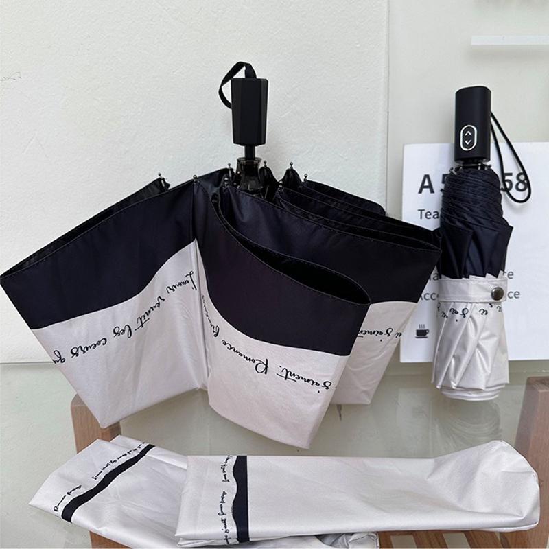 Romantic French Umbrella Automatic Sunscreen and Rainproof Dual purpose Black and White Splicing UV resistant Sunshade Umbrella