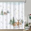 Snowman Cartoon Christmas Winter Shower Curtain Merry Christmas Red Bird Snowy Pine Bathroom Decor Polyester Bathtub Curtain