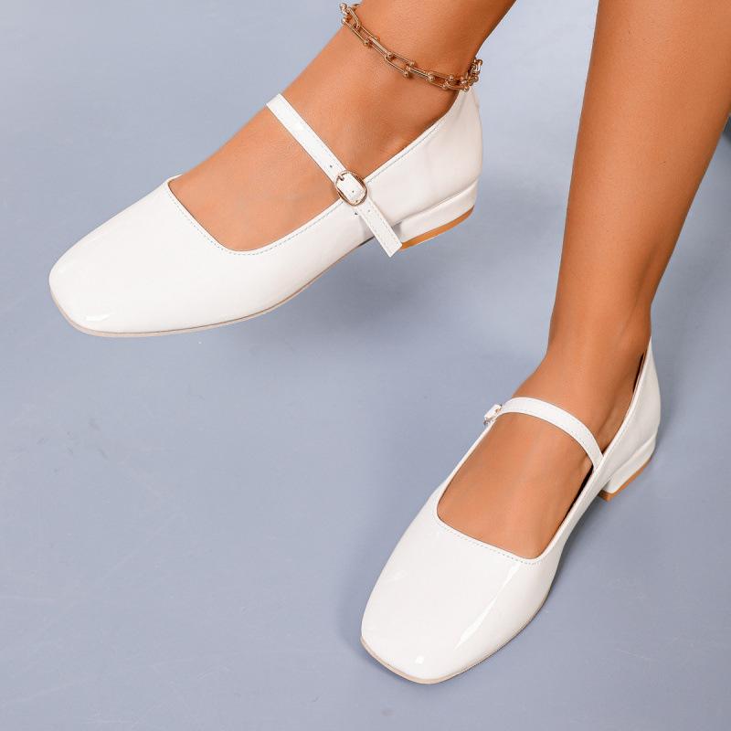 Solid color French retro square head one-button Mary Jane shoes patent leather flat-bottomed fairy wind ballet light mouth single shoes