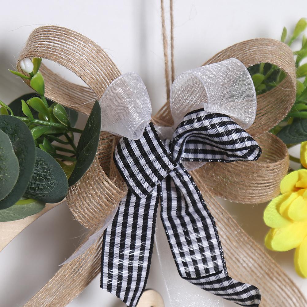 Round Outdoor Hanging Ornament Wooden Pendant Welcome/hello Sign Wreath Set With Bow Home Decoration