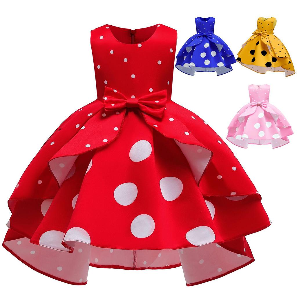 New Girls' Retro Print Princess Dress - Children's Evening Wear, Small & Medium Sizes