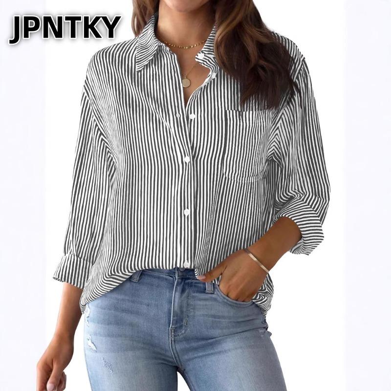 JPNTKY Women's Fashion Casual Long Sleeve POLO Neck Blouses & Shirts