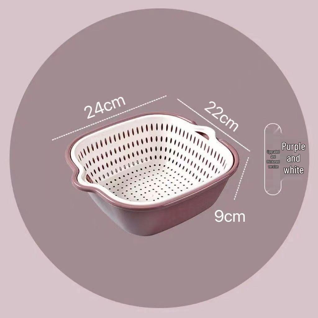 Thickened Double-Layer Vegetable Washing Basin Set - 6-Piece Multifunctional Kitchen Drainer Basket
