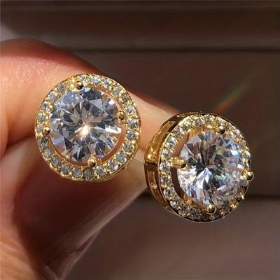1 Paar Neuankömmling Damen Luxus Runde Ohrstecker Hochzeitsschmuck Weißstein-Ohrringe für Frauen