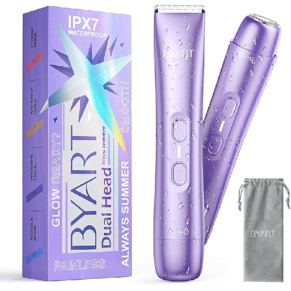 Bikini Trimmer for Women Dual Head - IPX7 Waterproof & Painless Electric Razors for Beauty, Pubic Hair, Face, Legs & Underarms– Portable Cordless Voyager Violet
