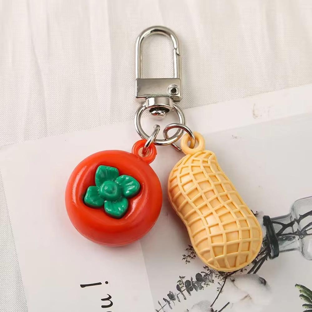 Mini Realistic Persimmon Keychain Soft Rubber Persimmon Bag Charm Peanut Pendant For Good Fortune A