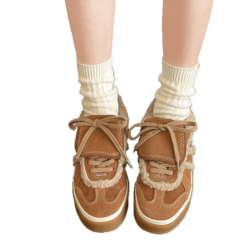 Charcoal Roasted Pumpkin Orange Autumn and Winter Frosted Fur Versatile Outdoor Casual Plush German Training Shoes