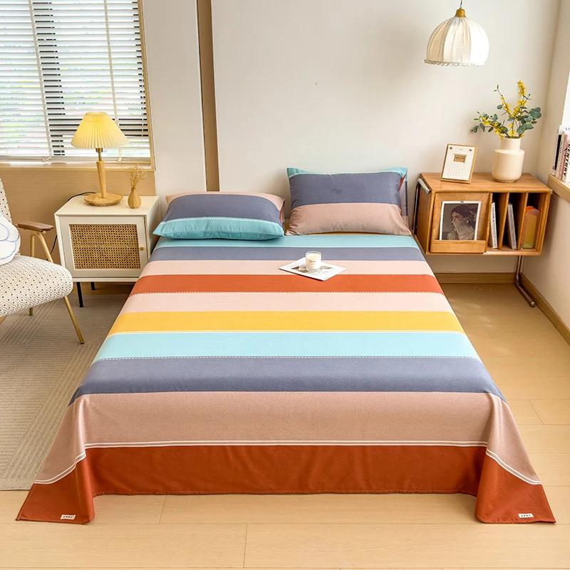 Geometric Plaid Pattern Bed Sheet Set Simple Grid Flat Sheet 100% Cotton Bedding Breathable Durable Sheets with 2 Pillowcases