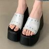 Fashion 2025 Summer Design Rivet Platform Women's Shoes Square Toe Women Slippers Shoes for Women Fashion Thick Bottom Heels Party Shoes