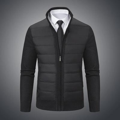 Casaco Suéter Masculino Yousheng com Bolsos Tricô Espesso Solto com Zíper Pelúcia Manga Longa Gola Alta Retalhos Acolchoado Jaqueta Outono Inverno
