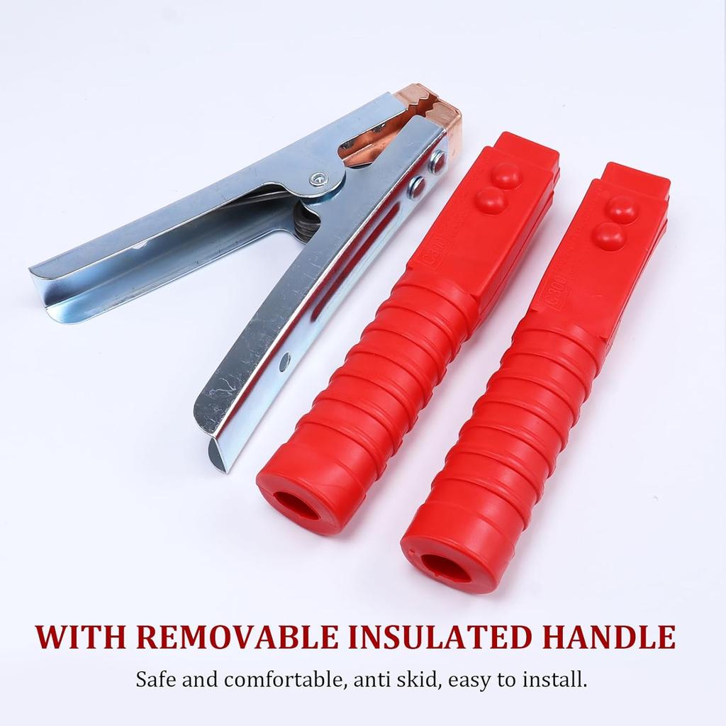 Pure Copper 1500A Jumper Cable Clamp,Heavy Duty, Replacement, Ulated Handle, Durable For Truck Car Batteries (Black + Red) 2PCS