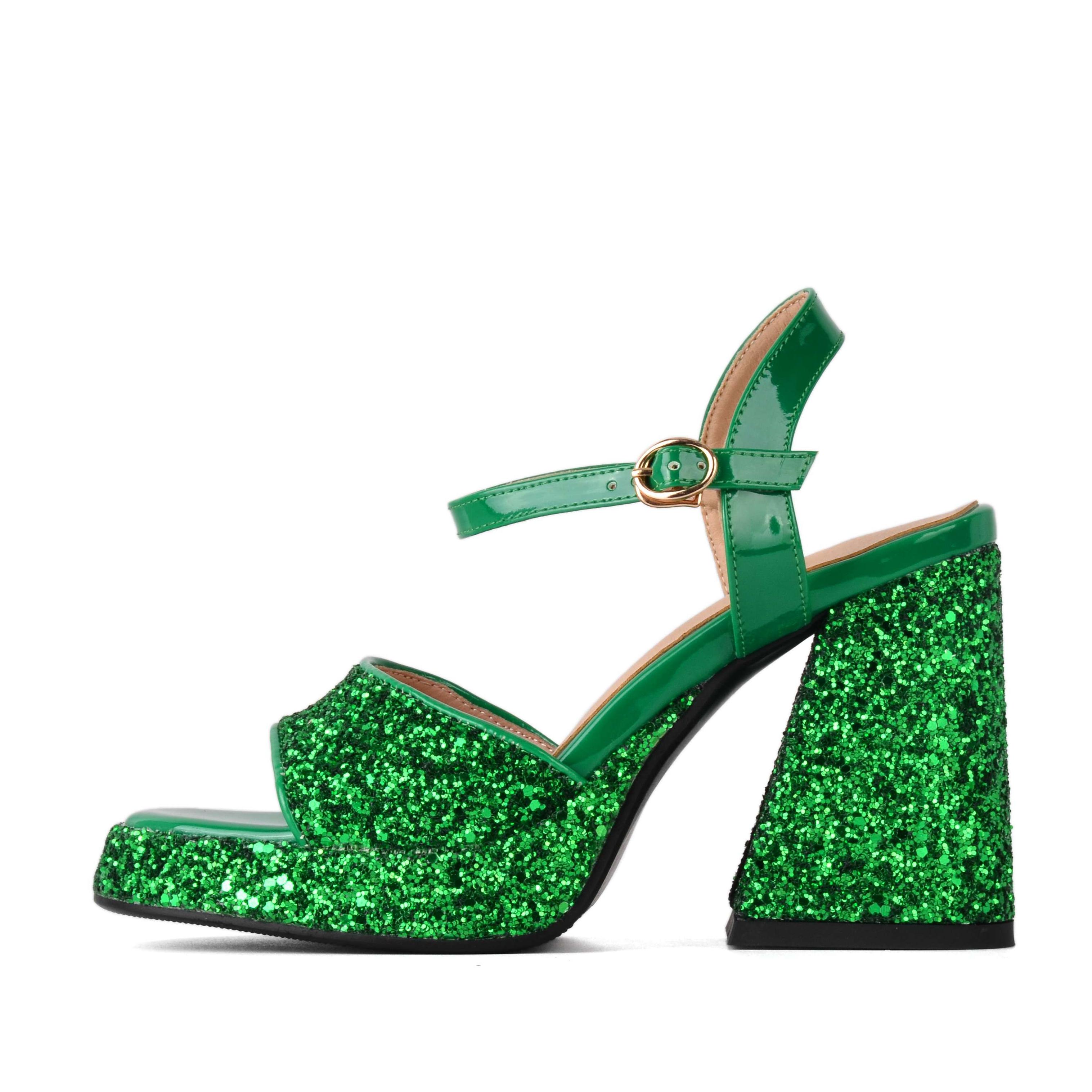 

Krazing Pot, тканевые с блестками, открытый носок, летняя обувь на очень высоком каблуке, современные женские сандалии с пряжкой и ремешком, вечерние модные женские сандалии 34 зелёный