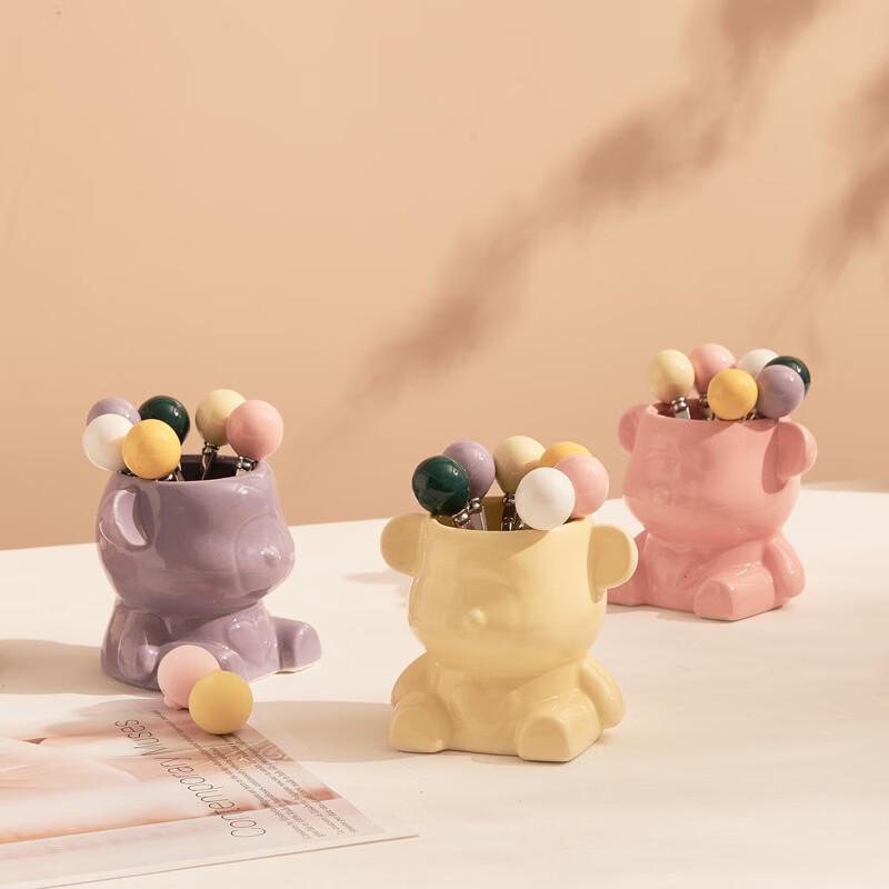 Ceramic Bear Fruit Fork Set with Storage Jar