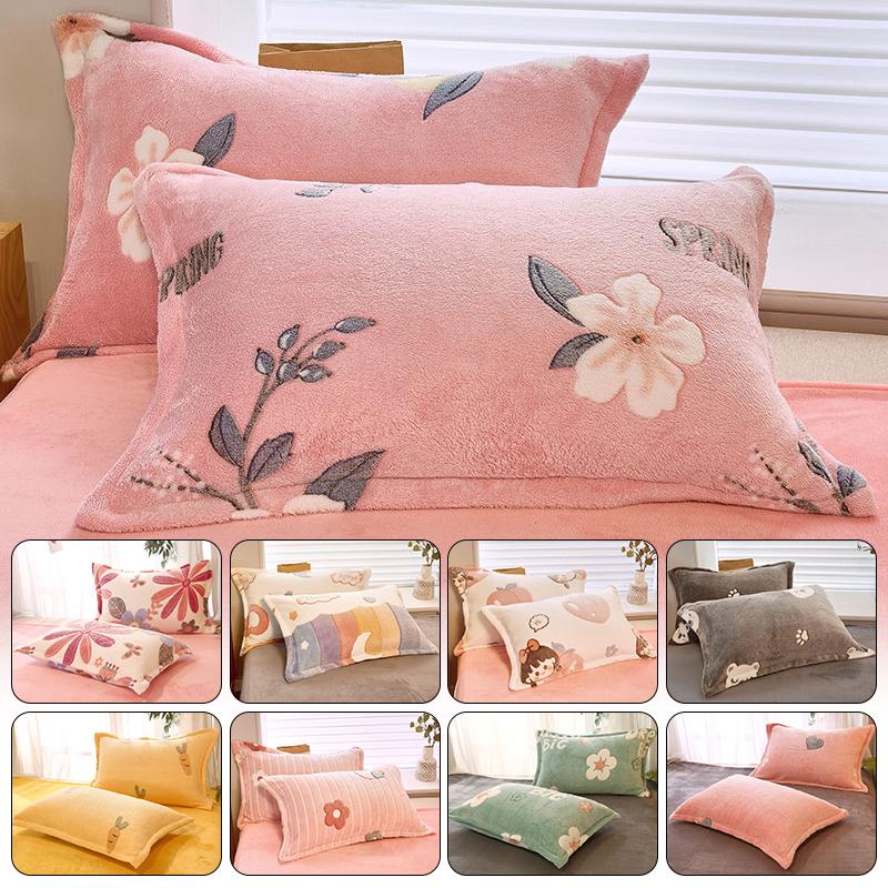 Flower Flannel Pillowcase Winter Warm Flannel Comfortable Pillow Cover Cartoon Printed Coral Fleece Velvet Pillowcase