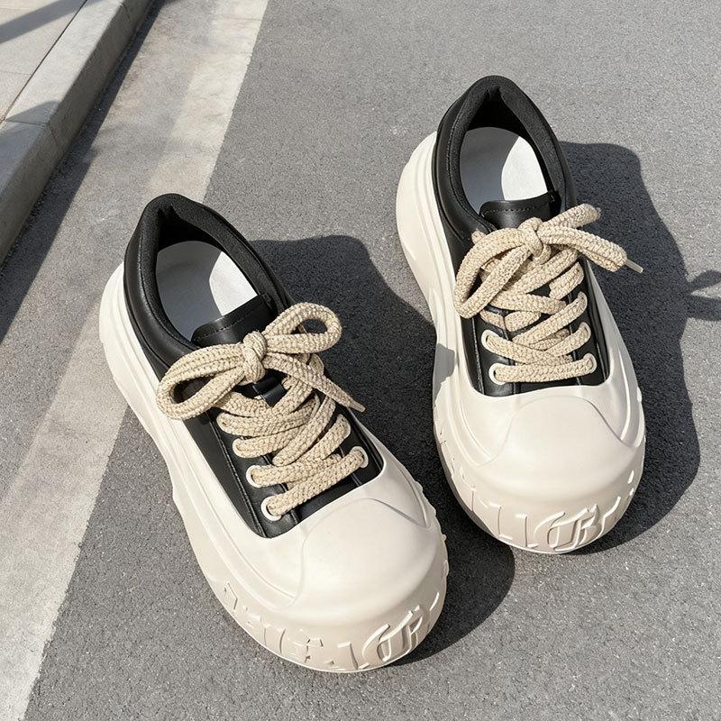 Muffin platformové bílé boty dámské podzim 2025 nové populární malé pánské zvýšení výšky všestranné ležérní boty s velkou hlavou chlebové boty