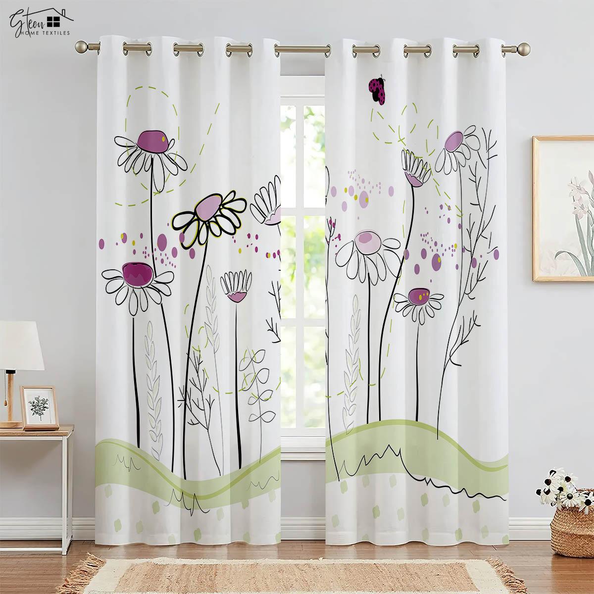 

Цветочные 3D-печатные шторы пасторальные свежие натуральные желтые зеленые красочные спальни гостиной кармашки декоративные шторы 2 шт. W75xH166(CM)x2PCS&Rod pocket