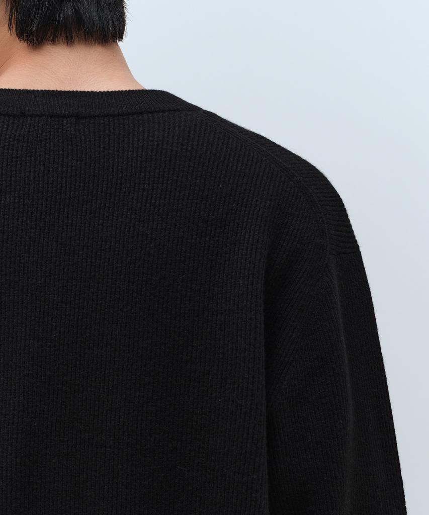 MUSINSA STANDARD [Victoria Wool] Minimal Ribbed V-Neck Knit [Black]