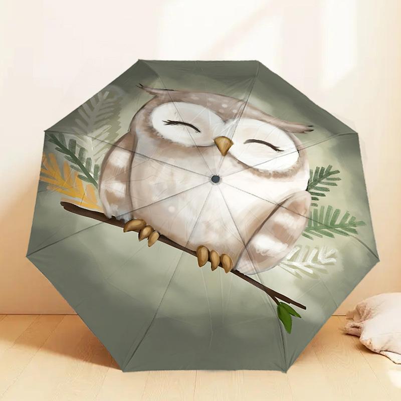 Charming Owl Design Umbrella: Perfect for Outdoor Adventures, Auto-Opening & Closing, Lightweight and Durable, Ideal as a Gift 036