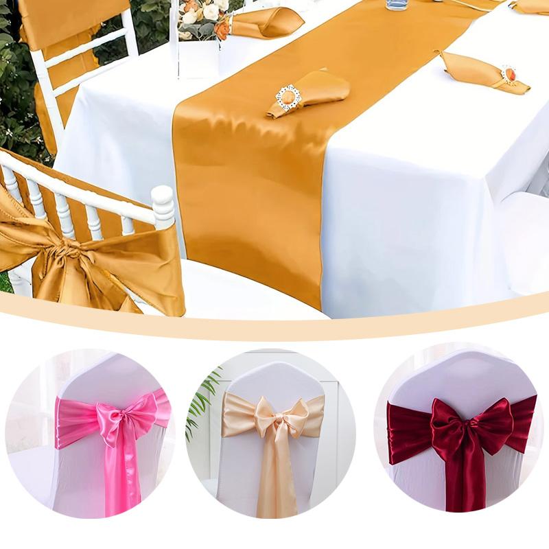 10pcs Satin Chair Streamer Universal Chair Covers 17*275cm Ribbon Bow with Bow Ties Solid Color Wedding Birthday Decoration
