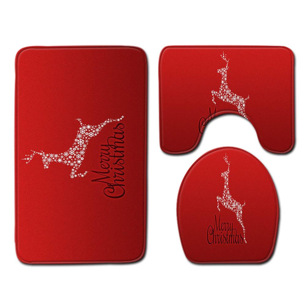 Christmas Bathroom Floor Mat Toilet Three-Piece Set