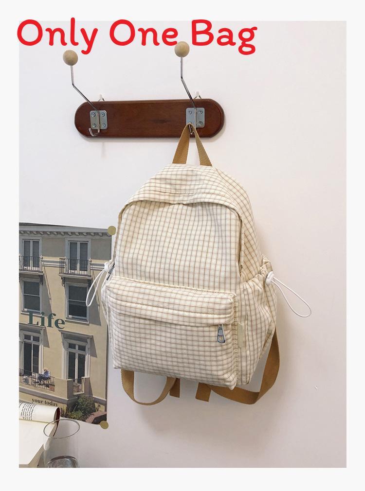 

Schoolgirl Nylon Plaid Backpack With Fabric And Curved Shoulder Straps For High School Students Beige Small