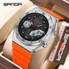 Sanda Men's Trendy Dual Display Casual Watch - Waterproof, Luminous, Octagonal Design with Countdown & Snooze Functions.