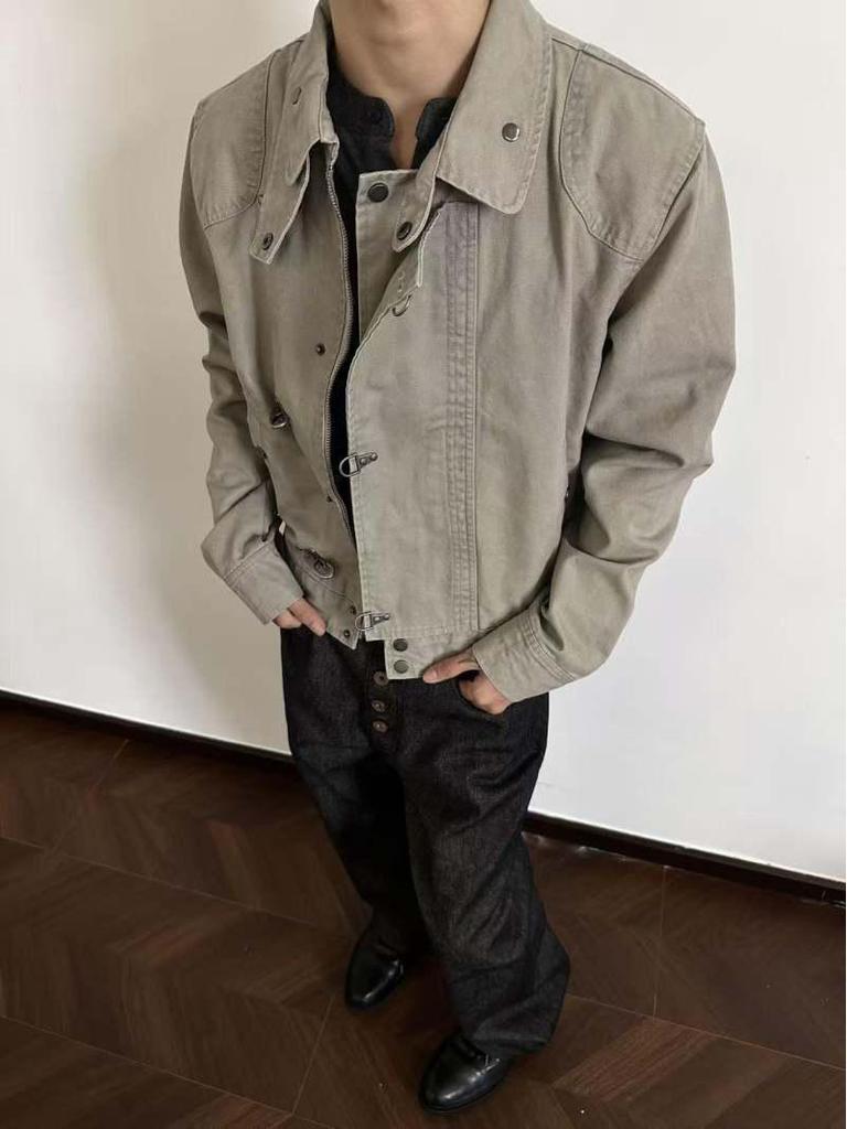 Men's Retro Patchwork Airplane Buckle Jacket