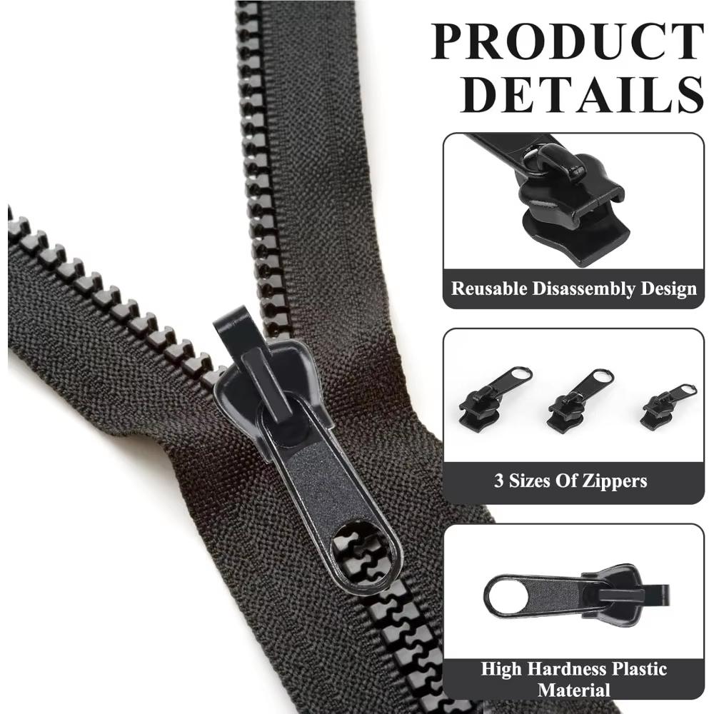 6Pcs/Set Metal Zipper Pull Replacement 3 Sizes Universal Instant Slider Detachable for Clothes Bags DIY Repair Tool Accessories