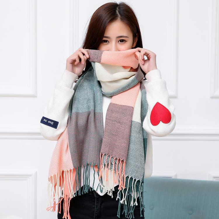Autumn And Winter Warm Cashmere Fringed Student Plaid Scarf Women'S Winter Versatile Shawl