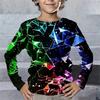 Children's Lightning Geometry 3D Digital Printed Boys' Fun and Fashionable Round Neck Long Sleeve T-shirt