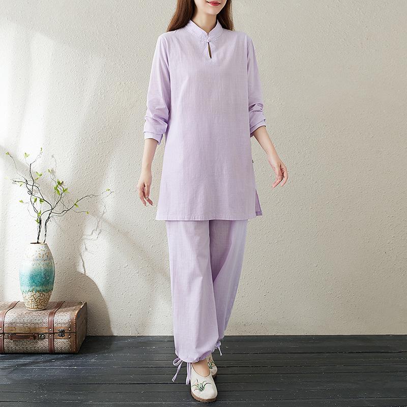Women s Zen Style Cotton & Linen Two-Piece Meditation Set - White M