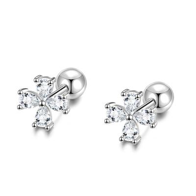 Four-leaf Clover Gentle Wind Earrings Flowers Screw Ear Bone Nails Year Small