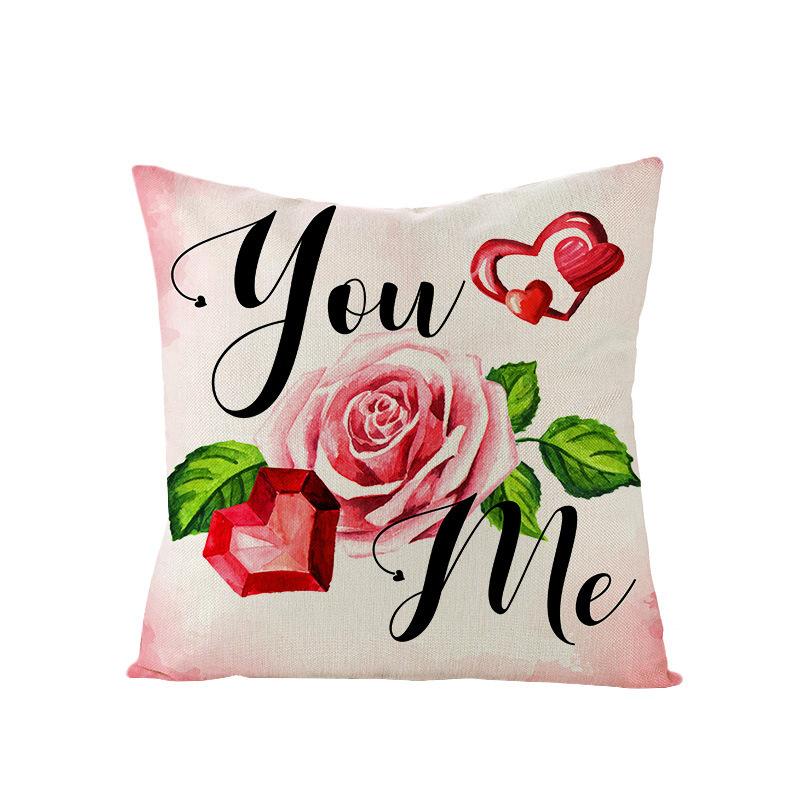 Valentine's Day Pillowcase Linen Print Home Living Room Sofa Cushion Cover Bedroom Bedside Pillowcase