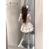 French sweet floral small flying sleeve dress summer new waist thin thousand gold wind splicing tutu skirt short skirt