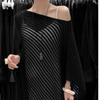 Transparent Sunscreen Cover Up Stripe Patchwork Bohemian Shawl Casual Crochet Hollow Top  Vacation